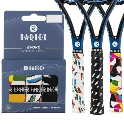 Afbeelding van Raquex Evoke Overgrip Tape (3 Stuks) Griptape voor tennisrackets, antisliptape, over grip padel, badminton en squash (Streepfusie)