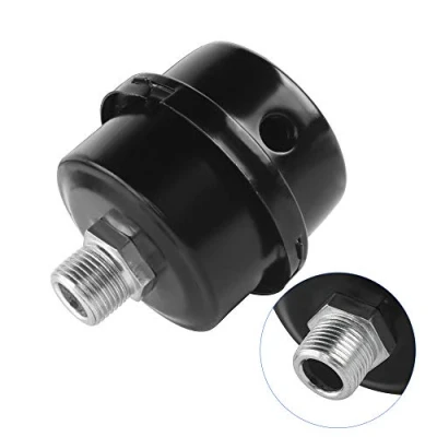 Afbeelding van luchtcompressor geluiddemper 3/8&quot; 16MM schroefdraad filter zwart metaal aanzuigfilter