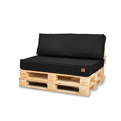Afbeelding van Bielik Waterdicht Palletkussen Set 120 x 80 cm Geschikt voor Euro Pallet Tuinmeubelen, Zitkussen Tuin, Balkon en Terras (Zwart, Seat 120x80cm + 1 Cushion 120x40cm)
