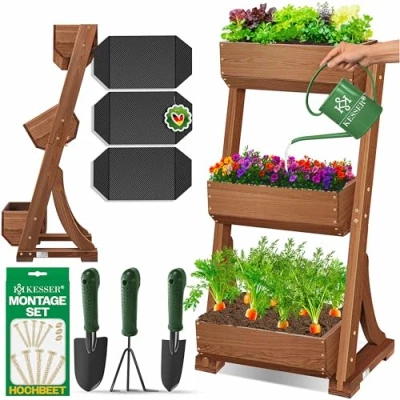 Afbeelding van KESSER® Plantentrap, kruiden, bloemen in trapvorm, kruidentuin, bloembakken, inclusief worteldoek, bed voor planten op terras, balkon en de tuin, Bruin