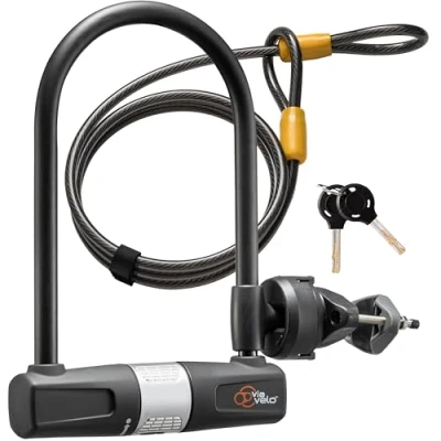 Afbeelding van Fiets U slot met Kabel Via Velo Zware slot,14 mm Beugel en 10 x 1.8 m Montagebeugel voor Racefiets Mountainbike Elektrische Fietsvouwfiets,Geweldig Hulpmiddel Fietsveiligheid