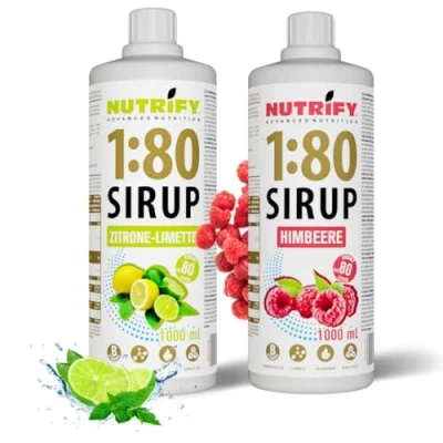 Afbeelding van NUTRIFY Vital Fitness Drink 1:80 siroop 2x1 L Set citroen limoen &amp; framboos, drankconcentraat met vitaminen carnitine suikervrij 160 liter sportdrank caloriearm 2 pack, 2x 1000 ml