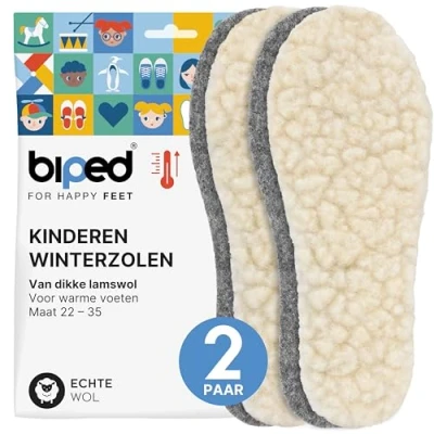 Afbeelding van biped 2 paar extra dikke wollen zolen van lamswol en vilt voor kinderen zachte inlegzolen de winter heerlijk warme schaapswollen z2690(26 27)