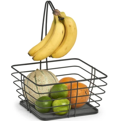 Afbeelding van Zwarte vierkante fruitschaal met banaan hanger 26 cm