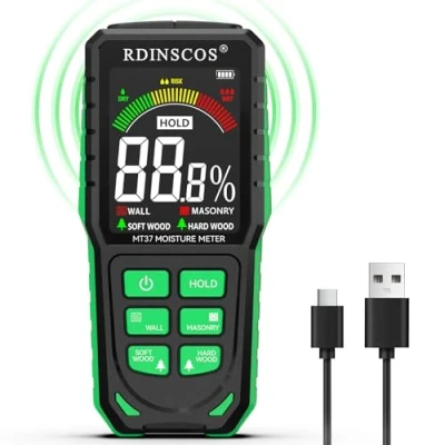 Afbeelding van Pinloze vochtmeter voor muren, niet invasieve vochtmeter, groot display met achtergrondverlichting, digitale vochtmeters USB oplaadaansluiting, vochtdetector hout, metselwerk, timmerhout,