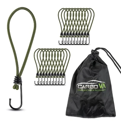 Afbeelding van CargoVA® 20 spanrubbers met haken en praktische tas expanderhaken voor dekzeilen netten, olijfgroen, 18 cm, stuks