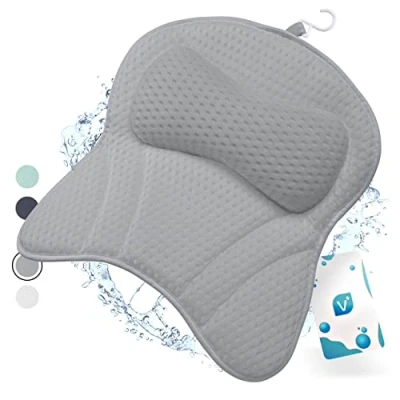 Afbeelding van Vesta+ Badkussen Grijs L, Luxe Nekkussen met Zuignappen, Bad Kussen Voor Home Spa, Orthopedisch Hoofd, Nek &amp; Schouders Steun, Nekkussen, Nek, en Bakuip