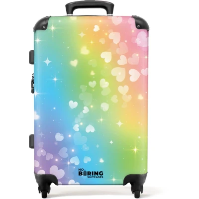 Afbeelding van NoBoringSuitcases.com® Kinderkoffer groot Kindertrolley koffer Hartjes Regenboog Rolkoffer lichtgewicht Reiskoffer met 4 wielen Grote trolley XL 20 kg bagage