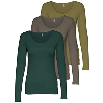 Afbeelding van ONLY 3 pack dames shirt met lange mouwen zwart en wit basic longsleeve zomer van 95% katoen XS S M L XL 15209156, Set kleuren Mix 8,