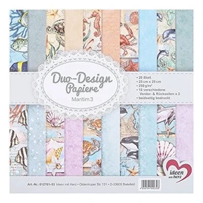 Afbeelding van Ideen mit Herz Duo designpapier, blok met 20 vellen knutselpapier, 25 x cm, 250 g/m², aan beide zijden bedrukt, motiefpapier, ideaal voor scrapbooking, knutselen, maritiem 03