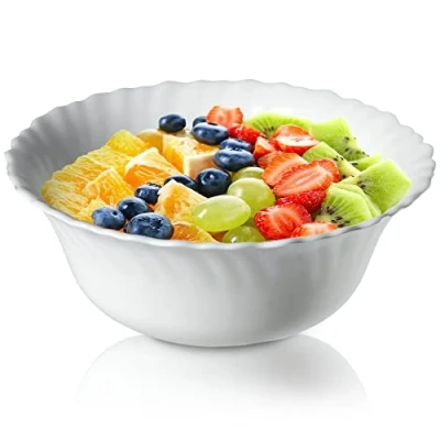 Afbeelding van KADAX Kom van gehard glas, schaal, fruitschaal, slakom, dessertkom, mueslikom, soepkom, snackschaal, vaatwasmachinebestendig (diameter: 17,5 cm, wit)