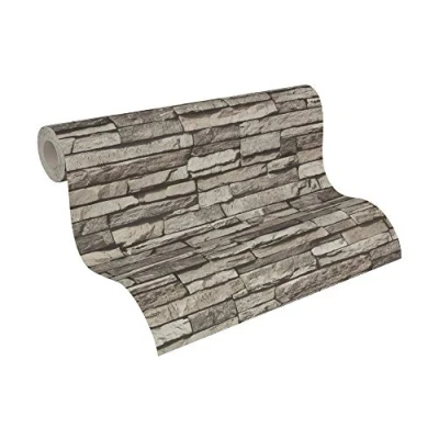 Afbeelding van A.S. Création 958331 1 Steen Behang Elements Vliesbehang, Grijs, Crème, Zwart, 10.05 m x 0.53