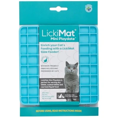 Afbeelding van LickiMat Mini Playdate Turkoois likmat anti schrokbak kat slowfeeder kattenspeeltjes kattenmand kattenbak krabpaal voor katten kattenspeelgoed