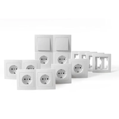 Afbeelding van MC Power Flair Wandstekkerdoos en schakelaarset, standaard, 20 delig, geaard stopcontact, wit, mat