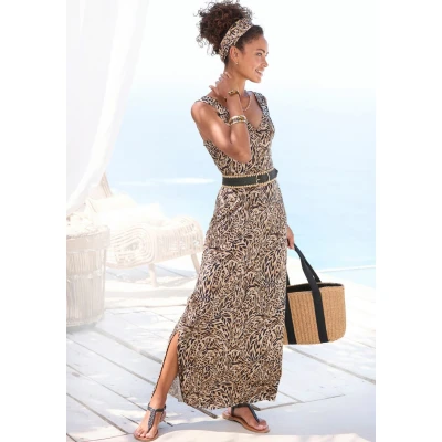 Afbeelding van Buffalo Maxi jurk met alloverprint en split, zomerjurk, strandjurk