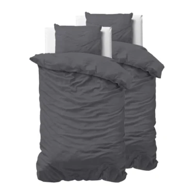 Afbeelding van SleepTime 100% katoenen beddengoed, 135 x 200 cm, 4 delig, zacht en strijkvrij, dekbedovertrek met ritssluiting, effen beddengoedset 2 kussenslopen 80 antraciet