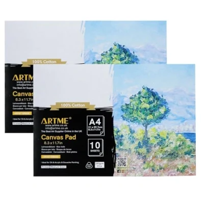 Afbeelding van ARTME A4 Canvaspapier/canvasblok 2pk, 10 vellen 280 g/m², voor olie en acrylschilderen, zuurvrij, 100% katoen. (A4 2pk)
