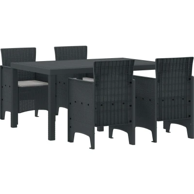Afbeelding van vidaXL Tuin Eetset 5 pcs Antraciet 150 x 100 73 cm Kunststof Riet