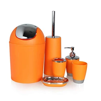 Afbeelding van 6Pcs Badkamer Accessoire Tumbler Tandenborstelhouder Bin Zeepbakje Dispenser Geel (Oranje)