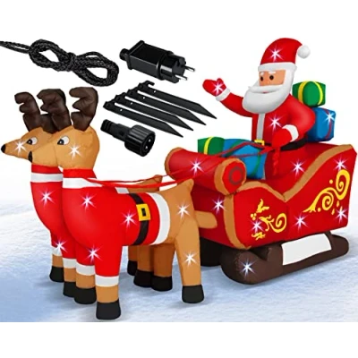 Afbeelding van KESSER® Opblaasbare Kerstman met slee XXL rendieren Kerstmis decoratieve led verlicht incl. bevestigingsmateriaal kerstdecoratie