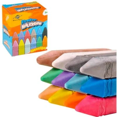 Afbeelding van Smart Planet Stoepkrijtset voor kinderen in 12 bonte kleuren krijt 10 x 2 cm om op straat te schilderen water oplosbaar kleurkrijt buiten