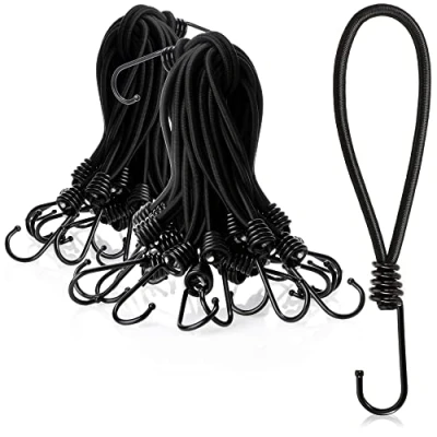 Afbeelding van COM FOUR® 50x premium dekzeilspanners met haken rubberen spanners voor banners, posters, tenten, dekzeilen, paviljoens tentspanners op de camping expander sling (50 stuks zwart 18cm)