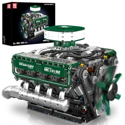 Afbeelding van MOULD KING 10182 Technik V8 Motor klembouwstenen, bouwpakket, 2250 stuks Twin Turbo Engine bouwstenen, speelgoed model, functioneel model voor motorfans, verzamelstukken