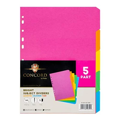 Afbeelding van Concord Bright Subject Dividers Europunched 5 delige A4 gesorteerd Ref 50699