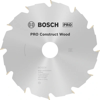 Afbeelding van Bosch Accessoires Cirkelzaagblad Construct Wood 180 x 30/20 2,6 mm, 12 1st 2608640632