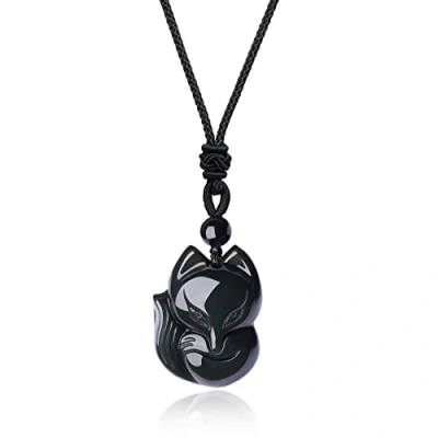 Afbeelding van COAI Halsketting met vossenhanger uit zwart obsidiaan voor mannen en vrouwen