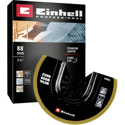 Afbeelding van Einhell Bimetalen Invalzaagblad, titanium gecoat (Ø 88 mm breedte, PTFE afwerking, metalen tanden, snelwisselfunctie, geschikt voor multitools)