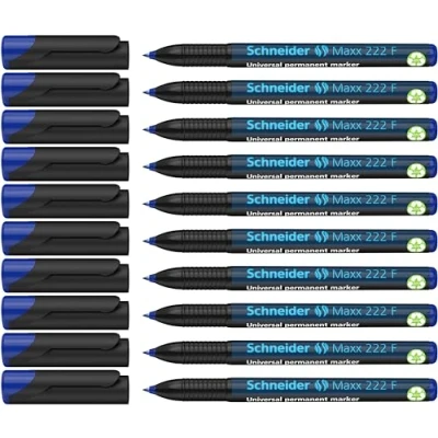 Afbeelding van Schneider Maxx 222 F universele marker (permanent, cap off inkt, navulbaar, 0,7 mm) verpakking van 10 stuks blauw
