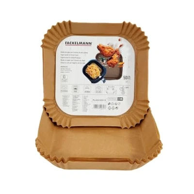 Afbeelding van Fackelmann Papiervak voor luchtfriteuse, vierkant airfryer papier, antiaanbaklaag en hittebestendig tot 230 C, accessoires 20 x 4,5 cm, 50 stuks, geschikt Cosori, Cecotec