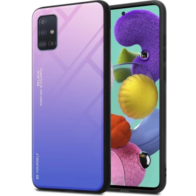 Afbeelding van Cadorabo Hoesje geschikt voor Samsung Galaxy A51 4G / M40s in ROZE BLAUW Tweekleurige beschermhoes van TPU silicone Case Cover en achterzijde gehard glas