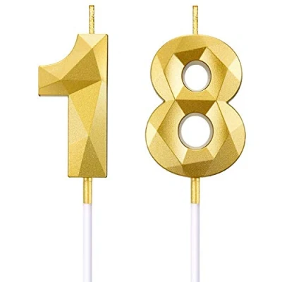 Afbeelding van BBTO 18e Verjaardag Nummer Kaarsen 3D Diamant Vorm Cake 18 Topper Decoratie Voor Bruiloft Viering Benodigdheden, Goud