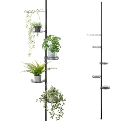 Afbeelding van bremermann Telescopisch bloemenrek met 4 planken, bloementrap, in hoogte verstelbare bloemenzuil (zwart)