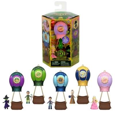 Afbeelding van ​Mattel Universal Pictures&#039; Wicked Emerald City, speelset met kleine poppen Glinda en Elphaba, 5 speelplekken 15 accessoires, geïnspireerd op de film, JFM15