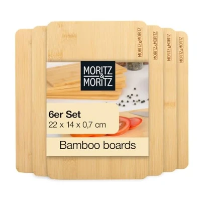 Afbeelding van Moritz &amp; Ontbijtplankjes van bamboe, set 6 snijplanken, natuurlijk antibacterieel, robuust en mesvriendelijk, veelzijdig als houten plank, keuken, broodplank, serveerplank snijbord