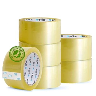 Afbeelding van m office transparant plakband, zelfklevende verpakkingstape voor dozen, verzending, verhuizingen en handwerk, veilig robuust papier (36 mm x 66 m)