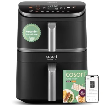 Afbeelding van COSORI Turbo Tower Pro Smart, met wifi verbinding, 10,8 l Double Stack Airfryer DualBlaze, keramische coating, zilvergrijs