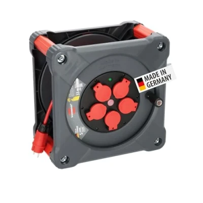 Afbeelding van Brennenstuhl Professional bouwplaatskabelhaspel KA 3110 5 IP44 (33m H07BQ F 3G1,5 kabel in rood, bouwplaatsgebruik en permanent buitengebruik, veiligheidscontactdozen, Made Germany)