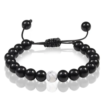 Afbeelding van Memphis Kralen armband Zwart verstelbaar Onyx Howliet 8mm