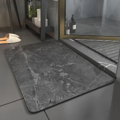 Afbeelding van LeKuni Badmat antislip badkamertapijt, wasbaar, sneldrogend, 40 x 60 cm, kiezelgoer, badmat, antislip, douchemat, absorberend, grijs, IJslands