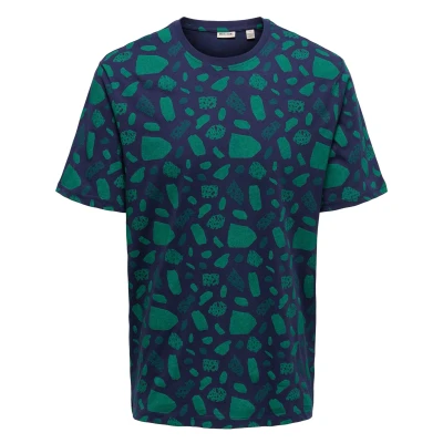 Afbeelding van Only &amp; Sons Onslevi Reg Ditsy Aop Ss Tee Cs 22023392 Donkerblauw 1 Heren The Stone