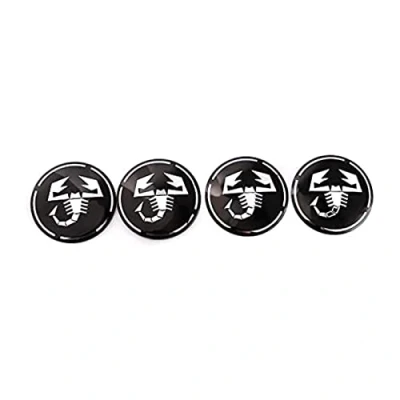 Afbeelding van 4 stuks wielnaafdoppen middenafdekking embleem badge stickers voor Fiat Abarth Scorpion aluminiumlegering (zwart wit)
