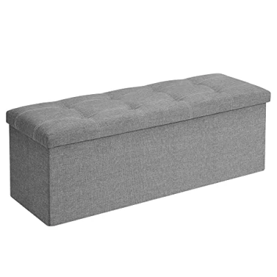 Afbeelding van SONGMICS Bank met opbergruimte, zitkist, zitkruk, opvouwbaar, 110 x 38 cm, hoes van kunstlinnen, voor slaapkamer, hal, woonkamer, lichtgrijs LSF077G05