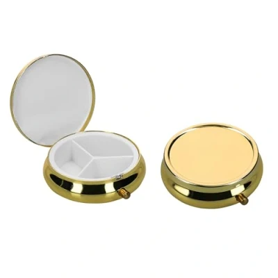 Afbeelding van kwmobile 2x pillendoos 3 vakjes 5,2 x 1,7 cm Pillendoosje klein van roestvrij staal In goud