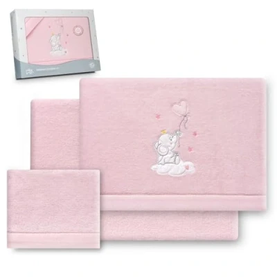 Afbeelding van Interbaby Beddengoedset voor kinderbed, 60 x 120 cm, 100% polyester, warm, zacht, inclusief hoeslaken, dekbedovertrek en kussensloop, ideaal de winter, olifant, ballon, roze hart