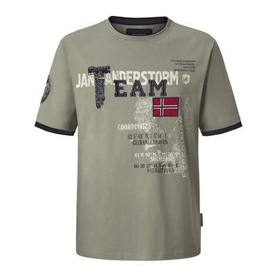 Afbeelding van Jan Vanderstorm loose fit T shirt Plus Size SOLVE met printopdruk kaki