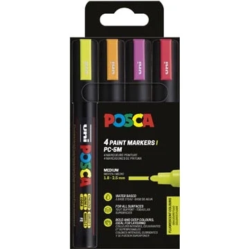 Afbeelding van Uni POSCA paintmarker PC 5M 4 stuks in fluokleuren